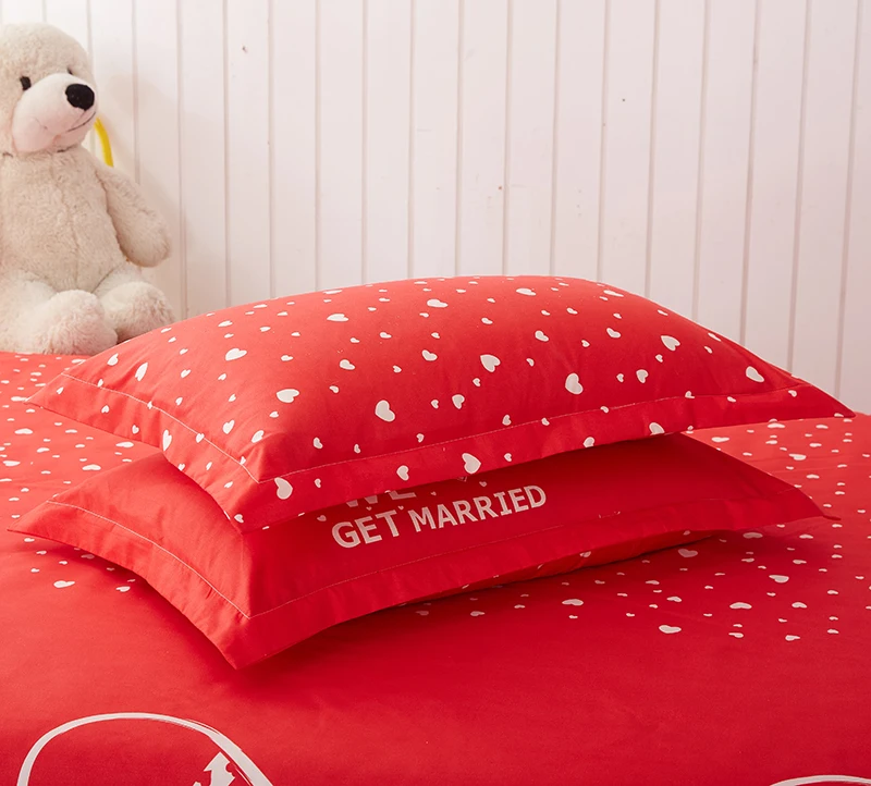 Постельное белье для двуспальной кровати наборы Свадебные украшения в виде красных роз хлопок постельное белье набор пододеяльников 3/4 шт. King queen Размеры