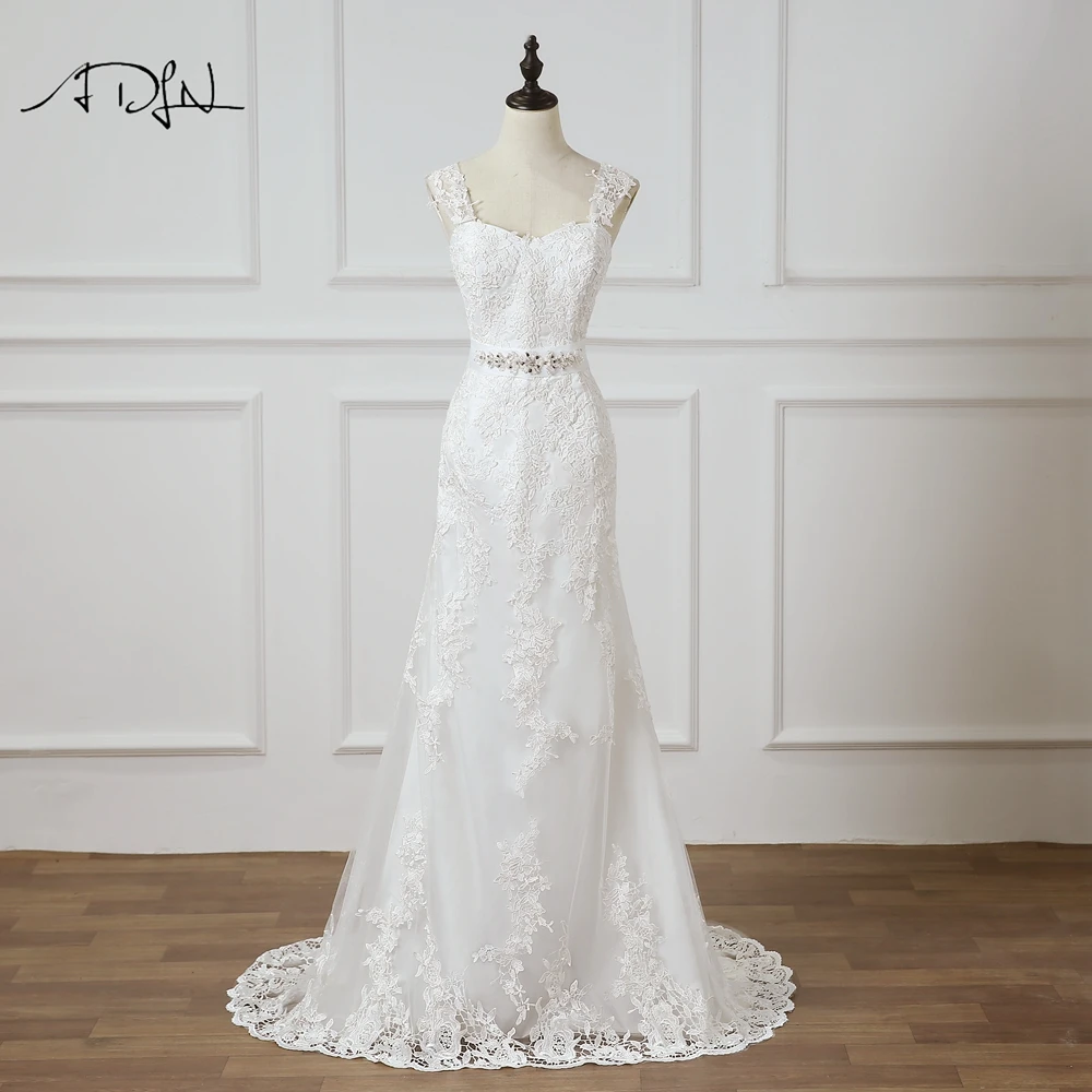 

ADLN Elegant Lace Wedding Dress with Sash Robe de Mariage High Quality Lower Back Bridal Gown Customized 2019