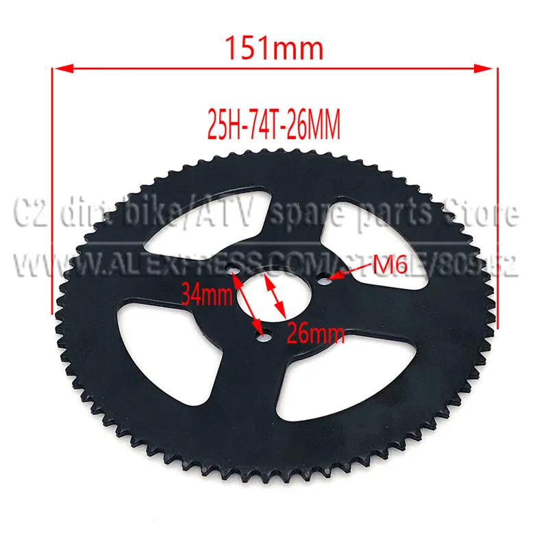 Rear Sprocket Mini Moto ATV Quad Dirt Pit Pocket Bike Chopper 47CC 49CC 60 62 64 66 68 70 72 74 76 78 80 T Tooth 25H 26MM engine sprocket