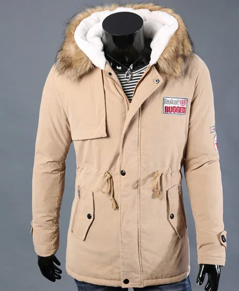 Большие размеры 4XL, зимняя куртка с капюшоном, модная шерстяная Мужская куртка, приталенный Тренч средней длины, верхняя одежда, утолщенное Мужское пальто - Цвет: Khaki
