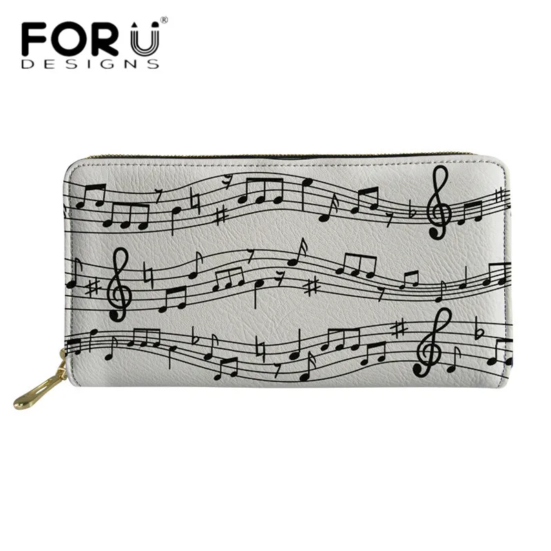 

FORUDESIGNS Women Clutch 2019 New Wallet Colorful Music Notes Printed Long Leather Wallets Women's Zipper Purse Travel Money Bag