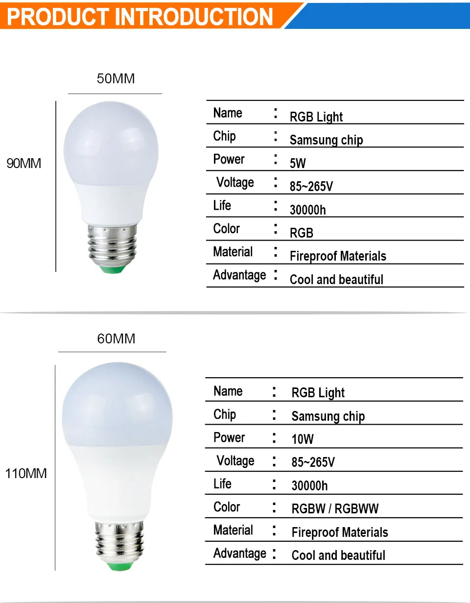 5W 10W 15W RGB Led Light Blubs (8)