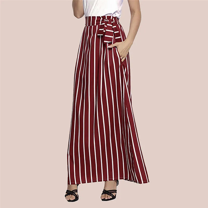 HOT sell Fashion 2018 Summer Skirt Womens Striped Ankle-length Chiffon Empire Lace-Up Vintage Long Skirt Femme Saia A06#N (11)