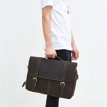 Nesitu Brown Thick Durable Real Skin Genuine Crazy Horse Leather Men Messenger Bag 14'' Laptop Male Briefcase A4 Portfolio M6303
