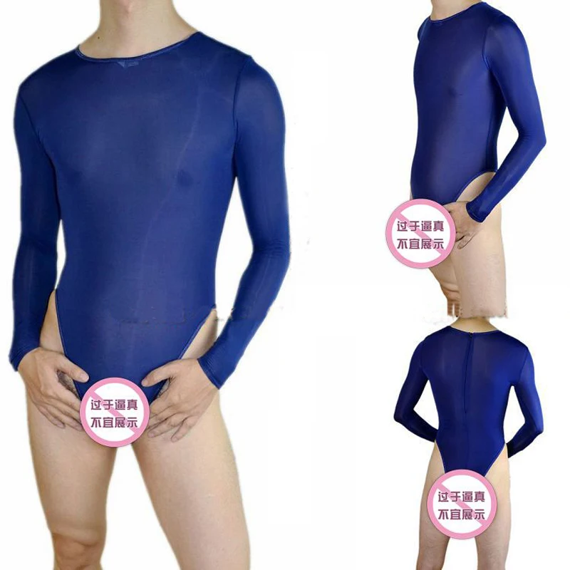 

Brand hot Sexy panties men's underwear male viscose triangle translucent fork bodysuit jumpsuit long sleeve