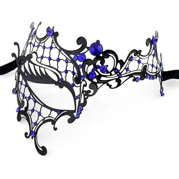 

Venetian Masquerade Mask Phantom Of The Opera Metal Half Face Mask For Women Blue Rhinestones