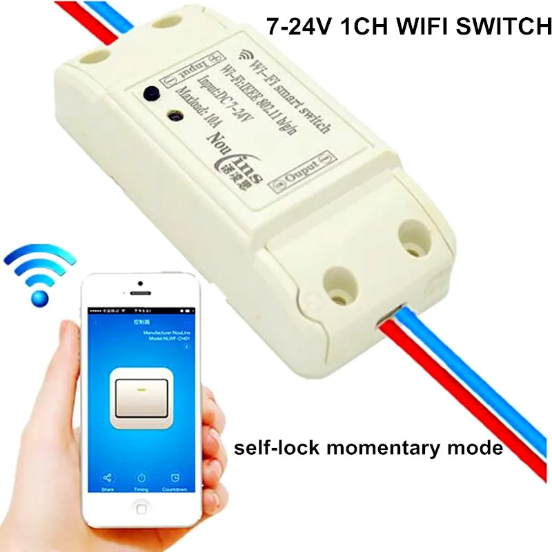 

1 Way 7V-24V DC 10A 9V 12V 24V WIFI Smart Home Switch APP Remote Control Relay Momentary Self-lock Module Share Same SONOFF APP
