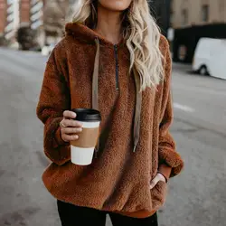 Для женщин осень зима Твердые длинным рукавом Толстовка Плюшевые Пушистые пуловер с капюшоном плюс размеры 5XL AIC88
