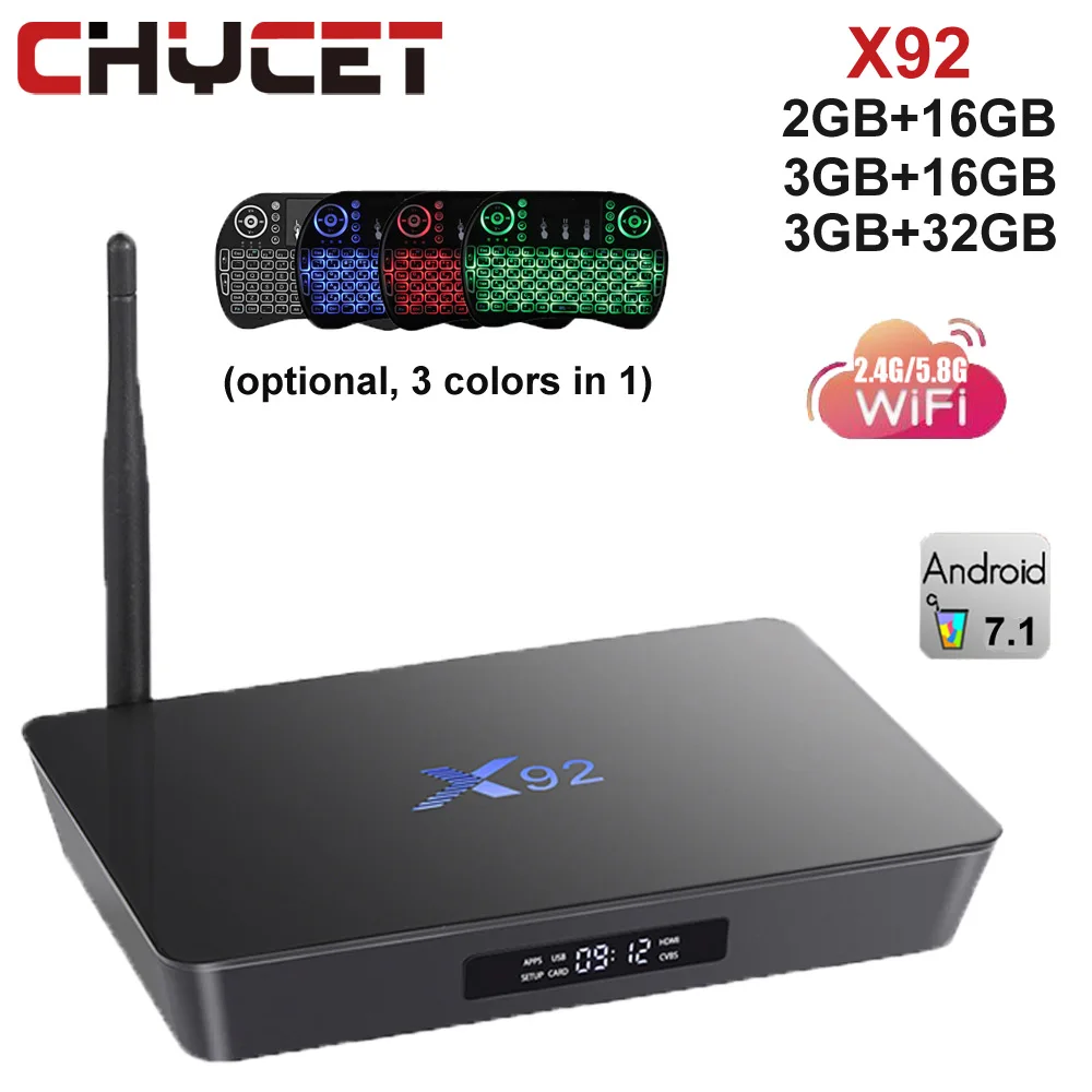 

Chycet X92 3G/32G Android 7.1 TV Box 2G/16G Amlogic S912 Octa Core 4K H.265 2.4G/5GHz Dual WiFi IPTV Media Player Smart TV BOX