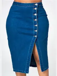 2019 женская синяя джинсовая юбка плюс размер облегающая юбка-карандаш с высокой талией Клубные Джинсы Юбки