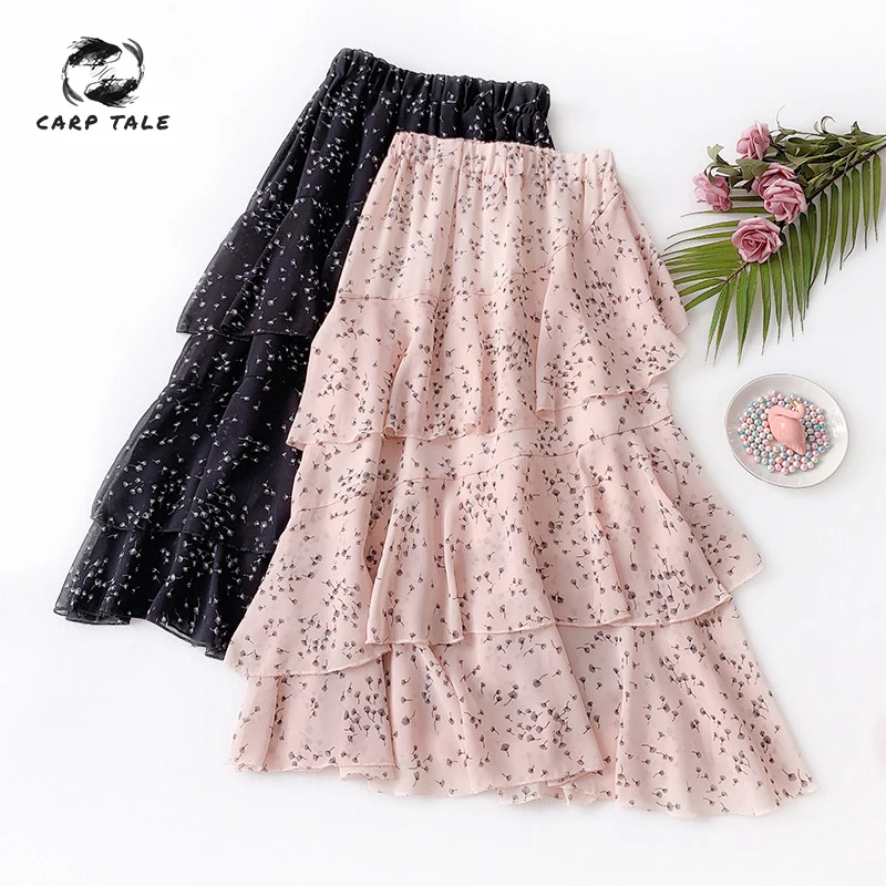 

Pleated Skirt Korean Style Women Ladies Chiffon Boho Polka Dot Elastic Waist Cupcake Skirt Party High Waist Elegant Long Skirt