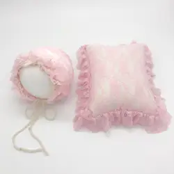 Кружева ребенка шляпу + подушка наряд для фото новорожденных Симпатичные новорожденных подушку позирует комплект реквизит Poser Подушка