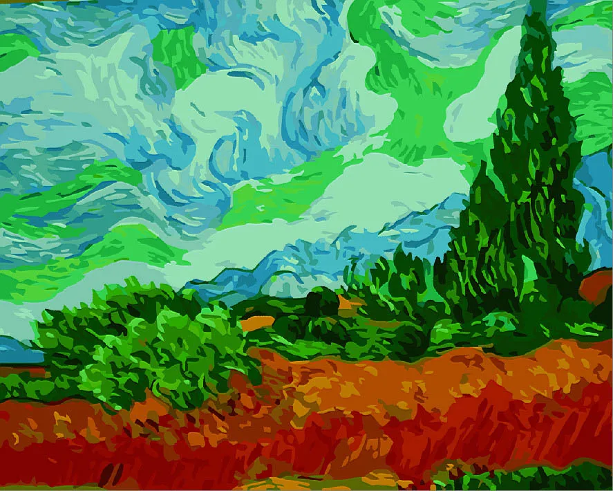 DIY картина маслом по номерам на холсте с рамкой Раскраска по номерам картины Рисование домашнего декора Звездная ночь Ван Гога P-0001 - Цвет: wheatfield