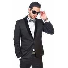 Custom Made Homecoming Suit Groomsmen Shawl Black Lapel Groom Tuxedos Charcoal Men Suits Wedding Best Man (Jacket+Pants)