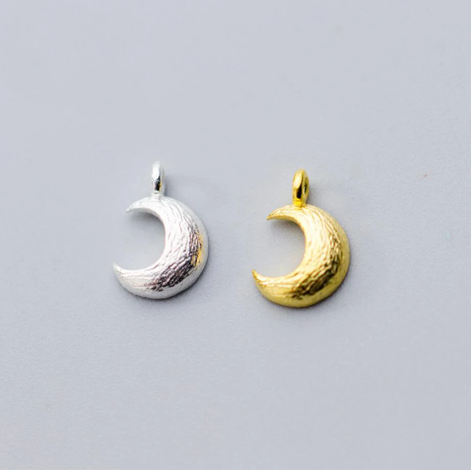 

925 Sterling Silver DIY Matt Moon Dangle Charm Spacer Bead Women A2058