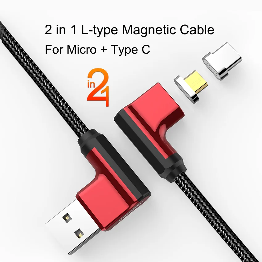 3 في 1 المغناطيسي 90 درجة 1 M المصغّر usb كابل بيانات سريع 5V2A مضفر نوع C L شكل شاحن آيفون xiaomi سامسونج