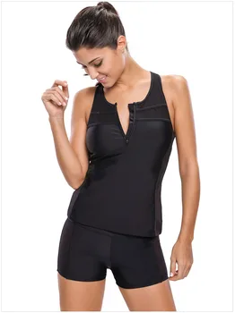 

Free shipping Black Pullover Tank Top Shorts Tankini Set LC410017