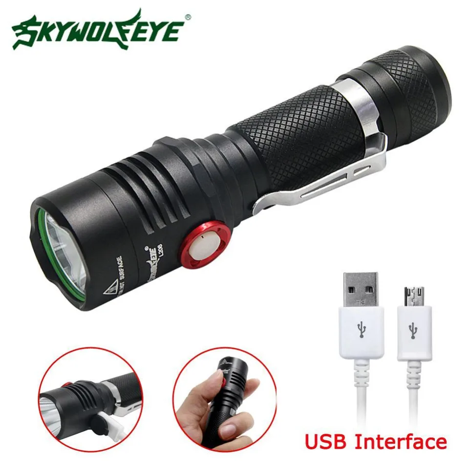 SKYWOLFEYE XP-E Q5 pocket clip led flashlight Zoom Aluminum Super Bright WT