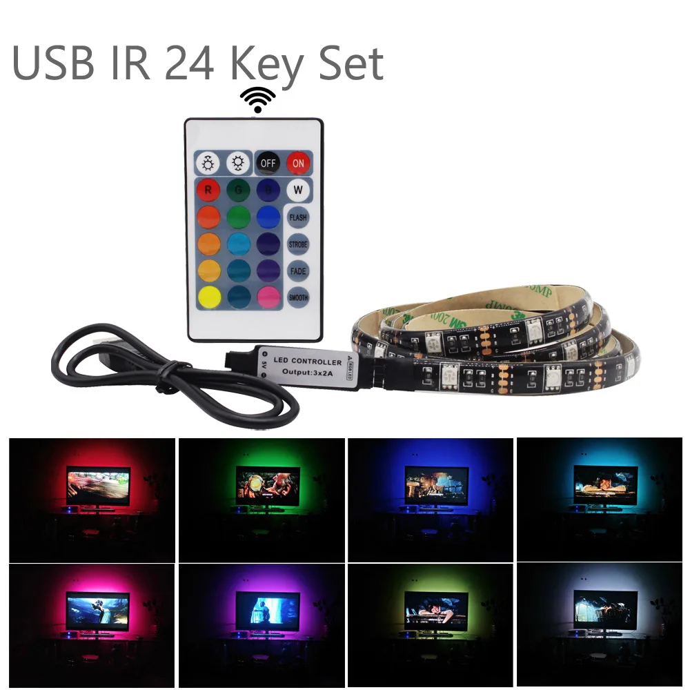 Светодиодные ленты свет USB 5 В Wi-Fi RGB ленты Водонепроницаемый SMD 5050 музыка Ambilight ТВ фон Тира светодиодный Bluetooth Гибкая полоса огни LED лента - Испускаемый цвет: IR 24 Key Set