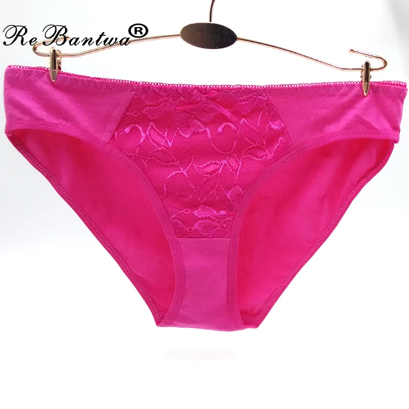 Rebantwa 3pcs Women Underwear Cotton Panties Plus Size Sexy Lace Ladies