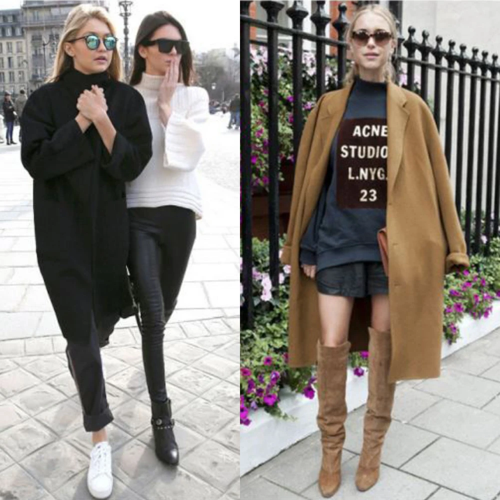 Wool Blend Long Sleeve Lapel Buttons Coat Women Thick Warm Vintage Black Camel Jacket Cocoon Style Trench Coats Plus Size 5XL