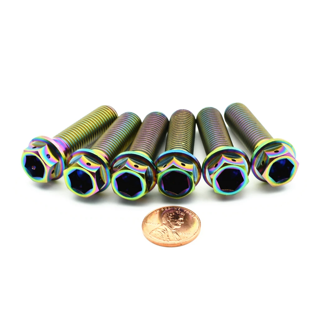 

6 pcs M10x25 Motorcycle Modify Ti Bolt Titanium bolts DIY Burned Color Hexagon / socket Hollow Flange Head screws Ti fastener