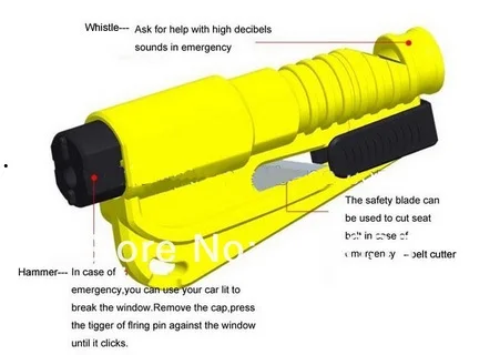 3 в 1 спасательный инструмент стекло Выключатель ремень безопасности резак свисток молоток безопасности