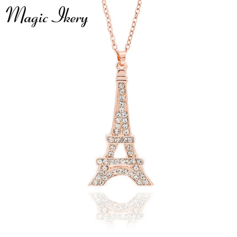 

Magic Ikery Zircon Crystal Classic Paris Eiffel Tower Pendent & Necklaces Rose Gold Color Fashion Jewelry for women MKZ1392