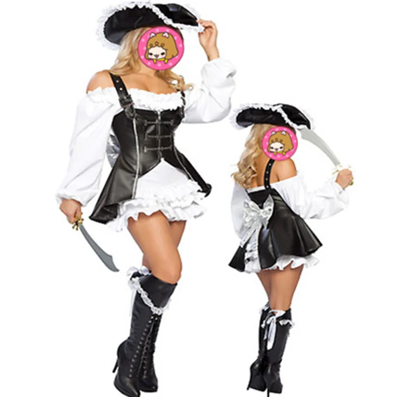 Leather Caribbean Pirates Costumes Pirate Warrior Women Sexy Strapless