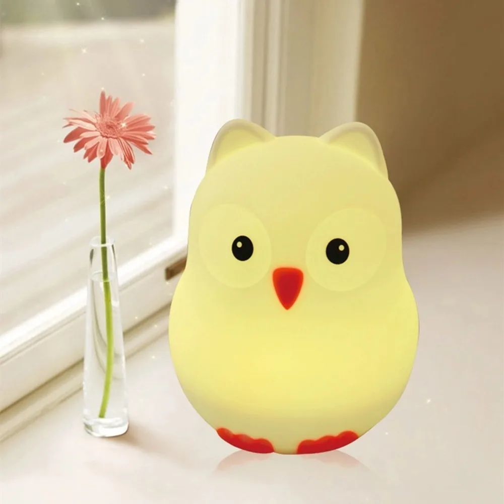 SuperNight Cute Cartoon Owl Bird Hippo LED Night Light Touch Sensor Colorful Silicone Bedside Table Lamp for Children Kids Baby (9)