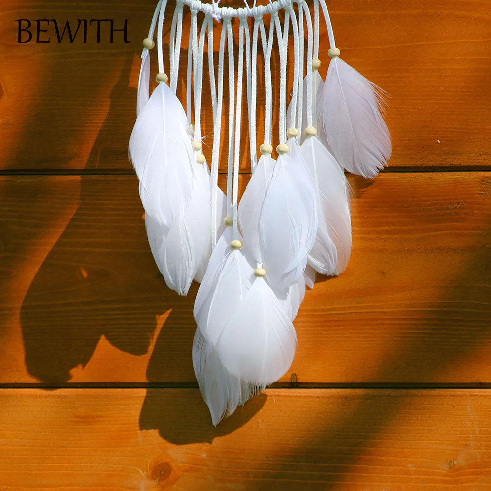 Белое свадебное украшение Ловец снов индийский dreamcatchers с натуральными перьями колокольчиков и Главная Висячие украшения BW004
