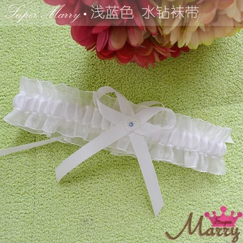 

White Women's Sexy Lingerie Garter Lace Light blue Rhinestone Wedding bridal Leg Garter Marriage Ceremony Decor