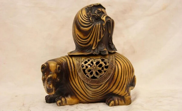 

song voge gem S1078 7 Chinese Folk Copper Bronze Ride Rhinoceros Bodhidharma Censer incense burner