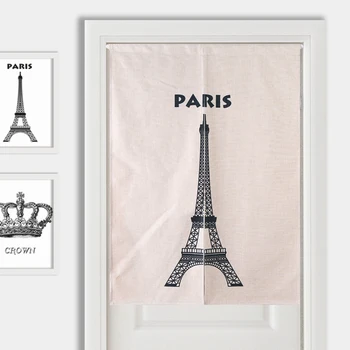 

New Linen NOREN Japanese Door Curtain Effiel Tower Crown Glasses Printed Tapestry 85x120cm/85x90cm