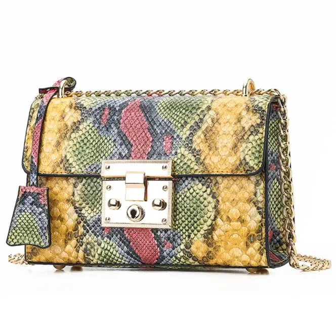 

Best selling 2019 new snake pattern multi-color fashion messenger bag Europe and America embossed women's shoulder bag handbag