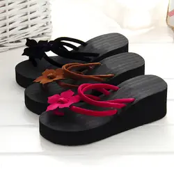 Новая летняя женская обувь на платформе банные тапочки клин Пляжные сланцы Босоножки на высоких каблуках для Для женщин брендовые черные