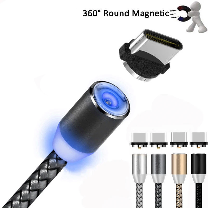 Magnetic-USB-Type-C-Cable-Fast-Charging-Nylon-Braided-LED-Indicator-USB-C-Magnet-Charger-Cable