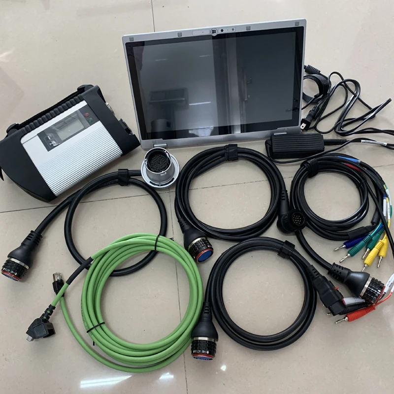 

MB star C4 multiplexer five cables with used laptop CF-AX2 i5 8G SD connect C4 auto diag software 2019 480G mini SSD