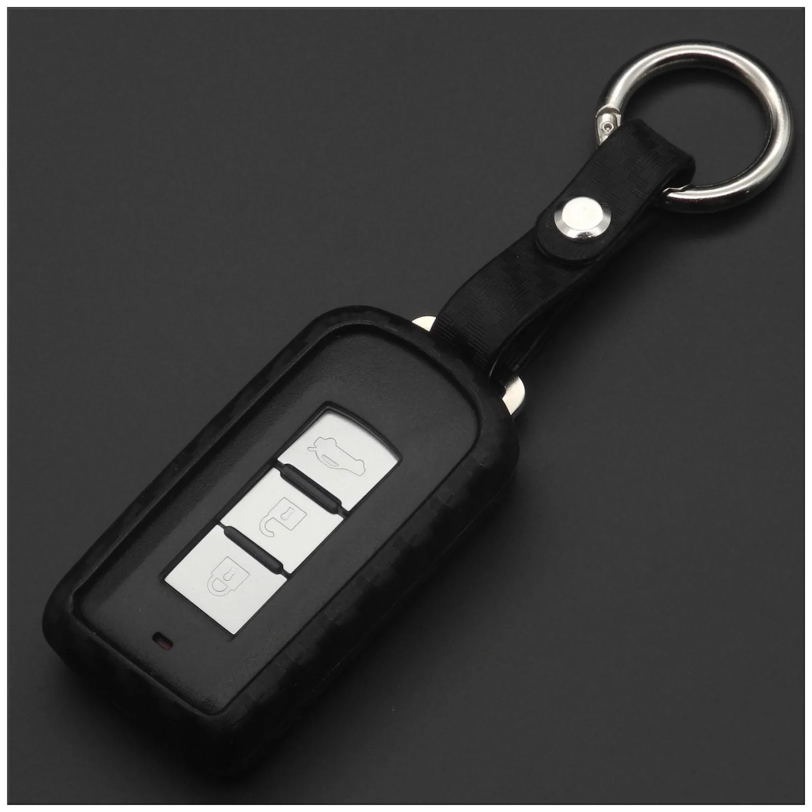 

jingyuqin Carbon Fiber Silicone Car Key Case Cover For Mitsubishi Outlander 2016 Lancer 10 Pajero Sport EX ASX Colt Grandis L200