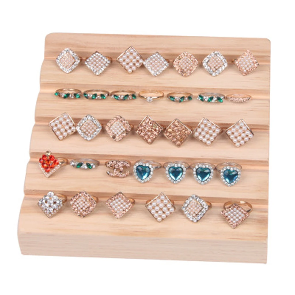 Vintage Understated Style Natural Wood Multi-use Earrings Rings Jewelry Display Tray Organizer Holder Showcase