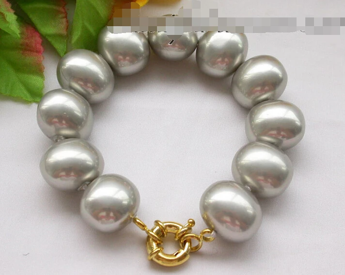 

Z4010 LUSTER 8" 19mm gray egg south sea shell pearl bracelet@^Noble style Natural Fine jewe SHIPPING new >>> -Top quality free s