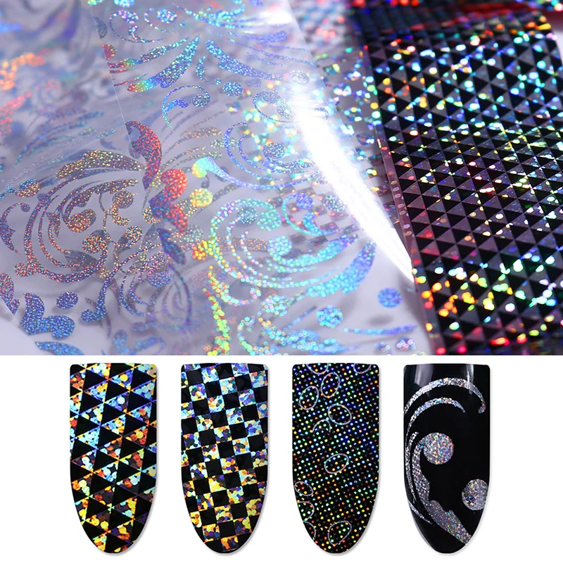 

Geometric Holographic Nail Foil Laser Square Nail Art Transfer Sticker Nail Decoration Water Sticker Nail Tips 4*100cm