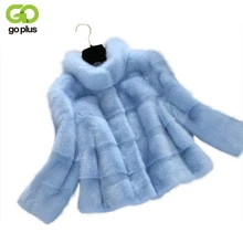 GOPLUS, зимнее, весеннее пальто из искусственного меха, Женский светильник, синий, полувысокий воротник, искусственный мех, пальто для женщин, большие размеры, свободные короткие куртки