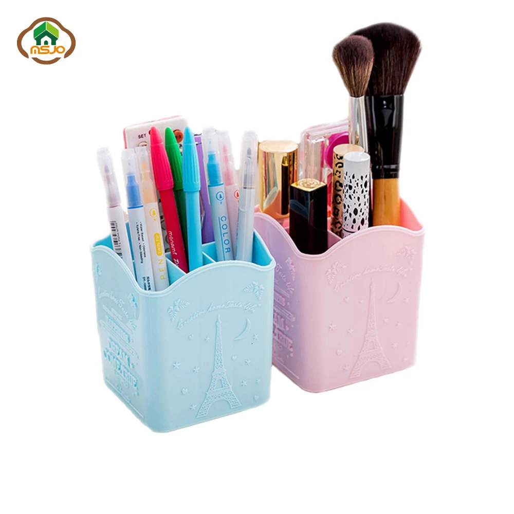 Msjo المنظمين ماكياج مستحضرات التجميل مسمار البولندية مجوهرات البلاستيك تخزين مربع مكتب سطح المكتب المنظم فرشاة قلم رصاص حامل