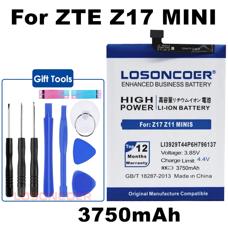 

LOSONCOER 3750mAh Li3929T44P6h796137 For ZTE Nubia Z11 miniS NX549J Z17 mini NX569H NX569 NX529J Battery Li3827T44P6h726040