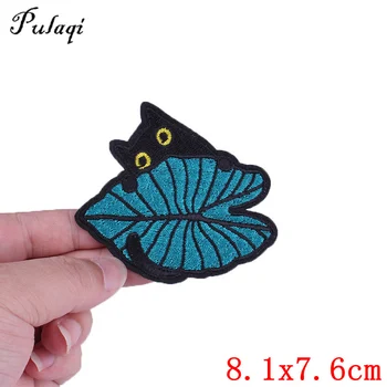 

Pulaqi Embroidered Black Cat With Leaf Applique Patch Iron On Patches For Bag T - Shirt Clothing Hat DIY