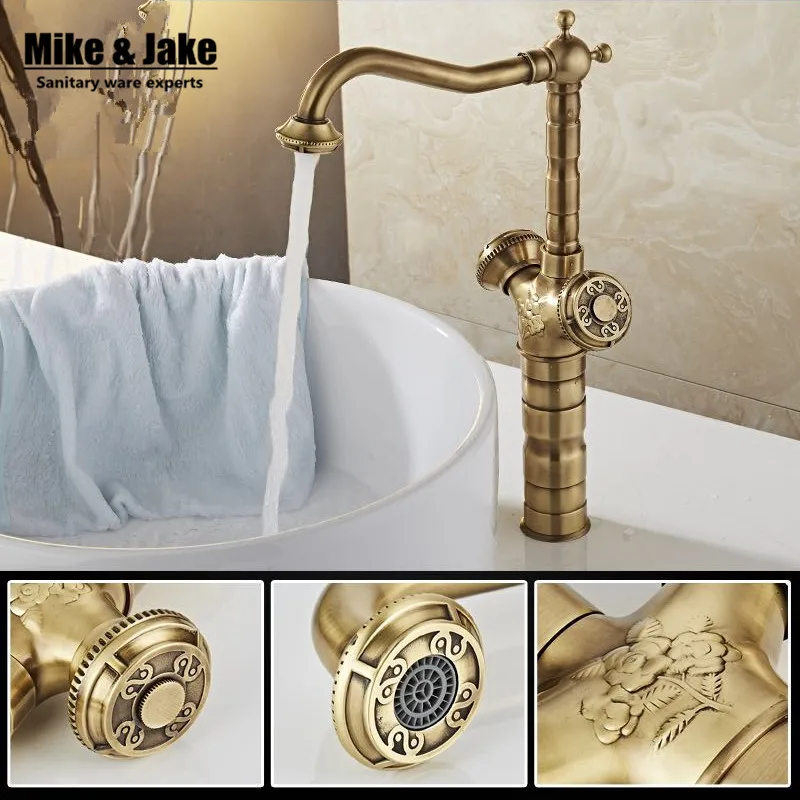 Antique brass double Handle Bathroom brushed antique copper tall Faucet