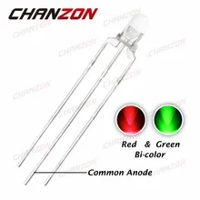 CHANZON 100 шт. 3 мм двухцветный зеленый и красный светодиодный Диод общий анод 20мА 3 мм круглый прозрачный 20мА светодиодный светильник