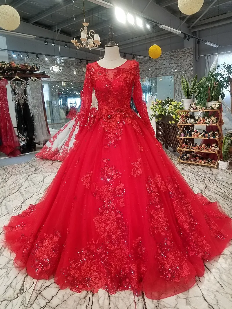 LS91544 элегантное красное красивое вечернее платье быстрой доставки из фарфора с длинным рукавом с длинным рукавом a-line дешевое свадебное платье