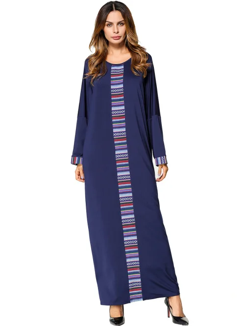 Принт в мусульманском стиле abaya рукав летучая мышь Макси платье Свободный стиль юбка кимоно длинный халат платья Jubah Ближний Восток Арабский исламский молитва одежда - Цвет: blue